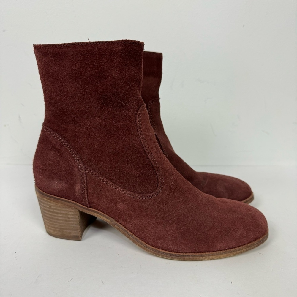 Crevo Buckle red leather suede heeled ankle boots western festival rodeo